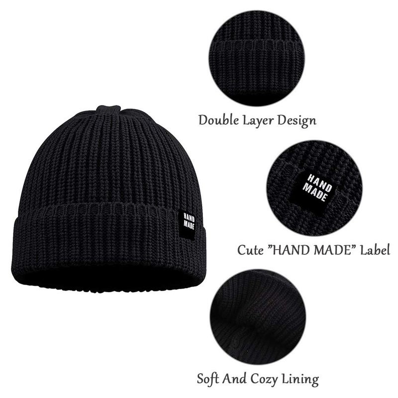 JANGANNSA Simple Knitted Baby Beanie Hip-Hop Boys Winter Hat Toddler Kids Bonnet for Girls 0-5Y (Black, M) - Image 4
